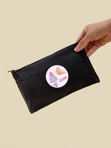 Butterfly Print Makeup Bag - Black - View 4