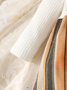 SHEIN 嬰兒嬰兒格紋前蝴蝶結假兩件連衣裙附髮帶 - 彩色 - 查看 3