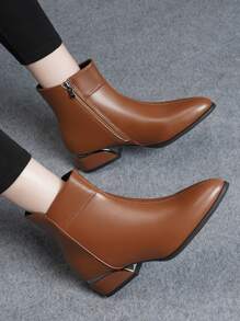 Giày bốt Moto mũi nhọn đế dày màu nâu bóng có khóa kéo cho nữ - màu nâu - Xem 5