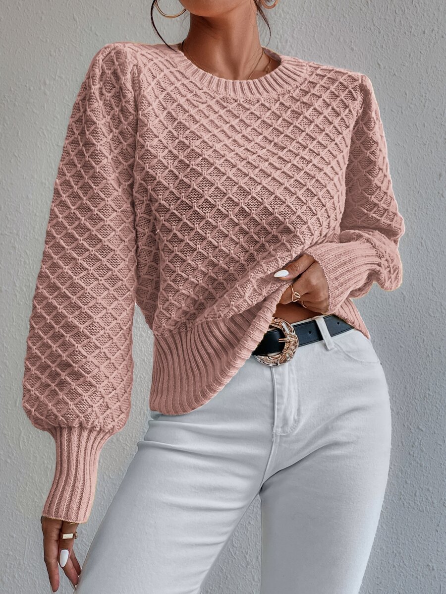 SHEIN Essnce 菱形針織燈籠袖套頭毛衣