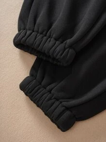 INAWLY Letter Graphic Drawstring Waist Thermal Lined Joggers - Black - View 6