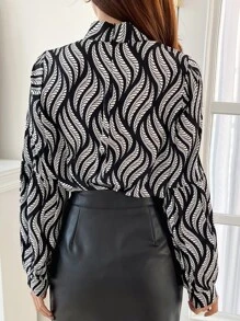 DAZY Allover Print Mock Neck Blouse,Fall Clothes Long Sleeve Top - Black and White - View 5