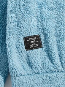 Manfinity Men Letter Patched Drawstring Flannel Hoodie & Trousers - Mint Blue - View 5