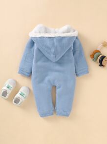 嬰兒毛絨內襯連帽麻花編織連身褲