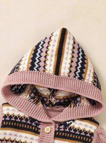 Baby Chevron Pattern Cable Knit Hooded Jumpsuit - Pink - View 3