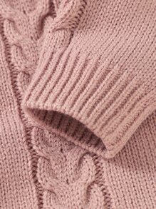 Baby Chevron Pattern Cable Knit Hooded Jumpsuit - Pink - View 4