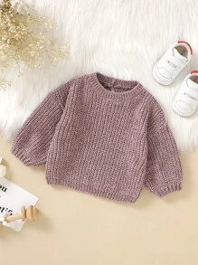 Suéter De Punto Acanalado Con Hombro Caído Para Bebé Niña - Púrpura malva - Ver 1