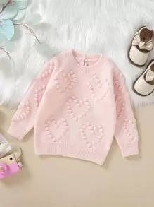 Baby Heart Pattern Keyhole Back Jumper - Pink - View 1