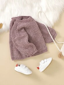 Suéter De Punto Acanalado Con Hombro Caído Para Bebé Niña - Púrpura malva - Ver 4