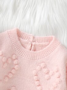 Baby Heart Pattern Keyhole Back Jumper - Pink - View 4