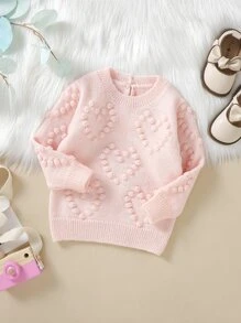 Baby Heart Pattern Keyhole Back Jumper - Pink - View 5