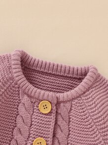 Baby Cable Knit Raglan Sleeve Cardigan & Knit Jumpsuit - Dusty Pink - View 4
