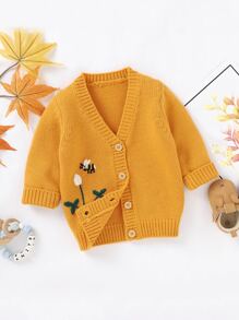 Bebé Cárdigan con bordado de dibujos animados con botón delantero