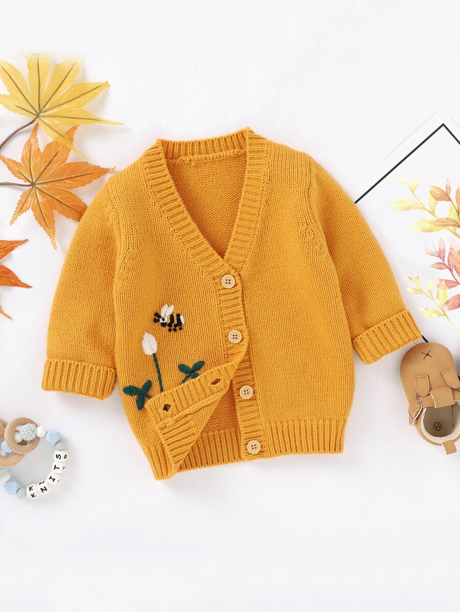 Bebé Cárdigan con bordado de dibujos animados con botón delantero