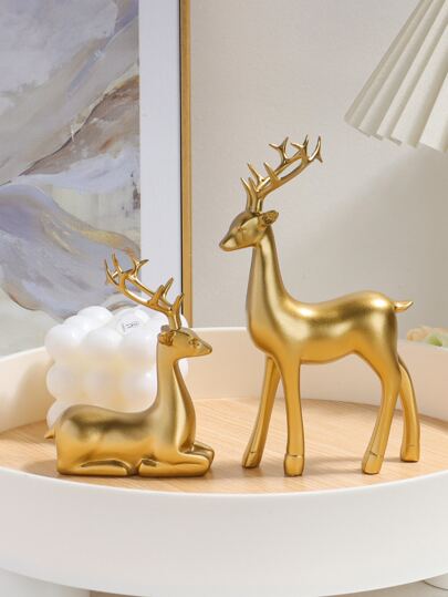 2 piezas de Adornos de resina de ciervo dorado para decoración de habitación, decoraciones navideñas, decoración de dormitorio, mejor regalo