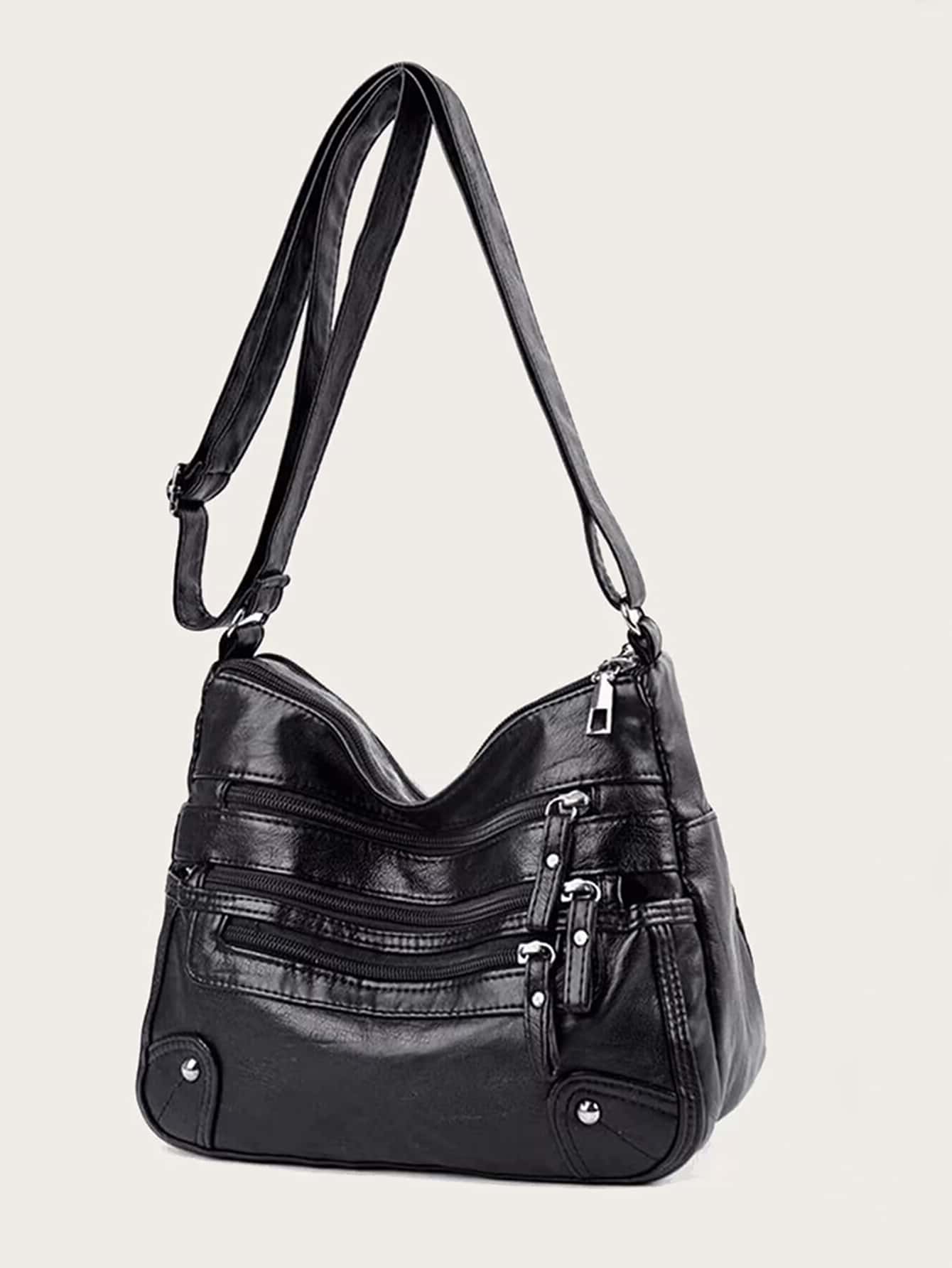 Studded Decor Hobo Bag - Black - View 1