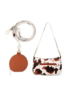 带零钱包的奶牛印花单肩包，母亲节送给妈妈的礼物 - 彩色 - 查看 2