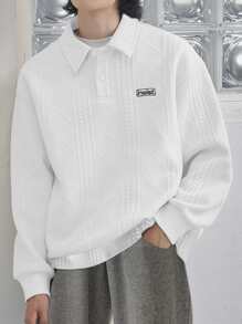 Manfinity Loose Fit Men's Polo Shirt With Letter Embroidery - White - View 5