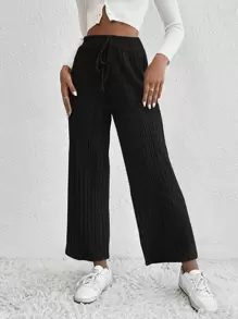 SHEIN EZwear Spring Black Y2k Knot Waist Cropped Wide Leg Pants - Black - View 2