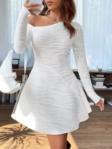 SHEIN Essnce Asymmetrical Neck Solid Dress - White - View 1