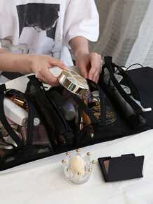 1pc Letter Embroidered Detachable Toiletry Travel Bag, Black Portable Wash Bag For Travel - Black - View 2