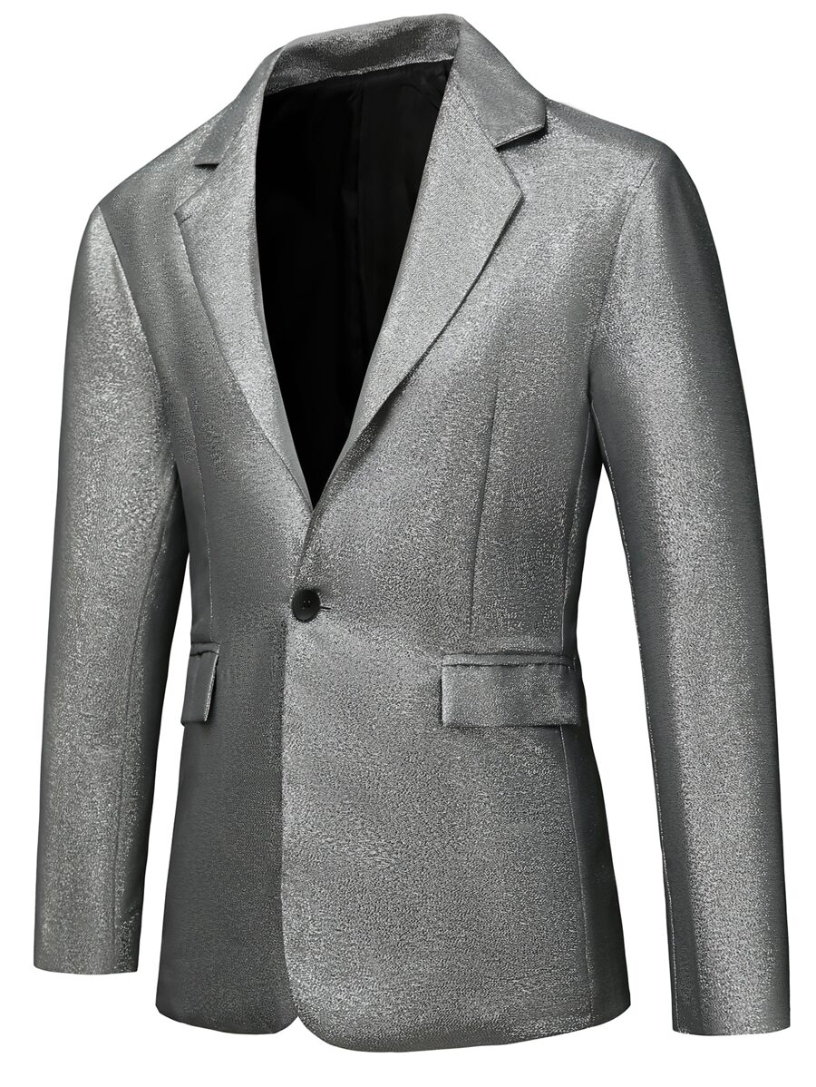 Manfinity Hombres Blazer de cuello con solapa con botón - Plateado - Ver 1