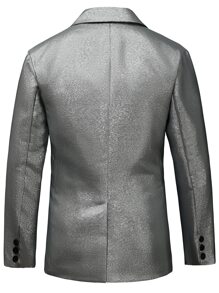 Manfinity Hombres Blazer de cuello con solapa con botón - Plateado - Ver 2