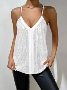 SHEIN Privé 亮片吊帶上衣 - 白色 - 查看 6