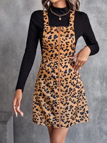 Allover Print Pinafore Dress & Tee without necklace - Multicolor - View 4