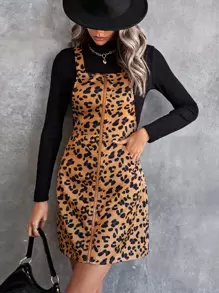 Allover Print Pinafore Dress & Tee without necklace - Multicolor - View 1