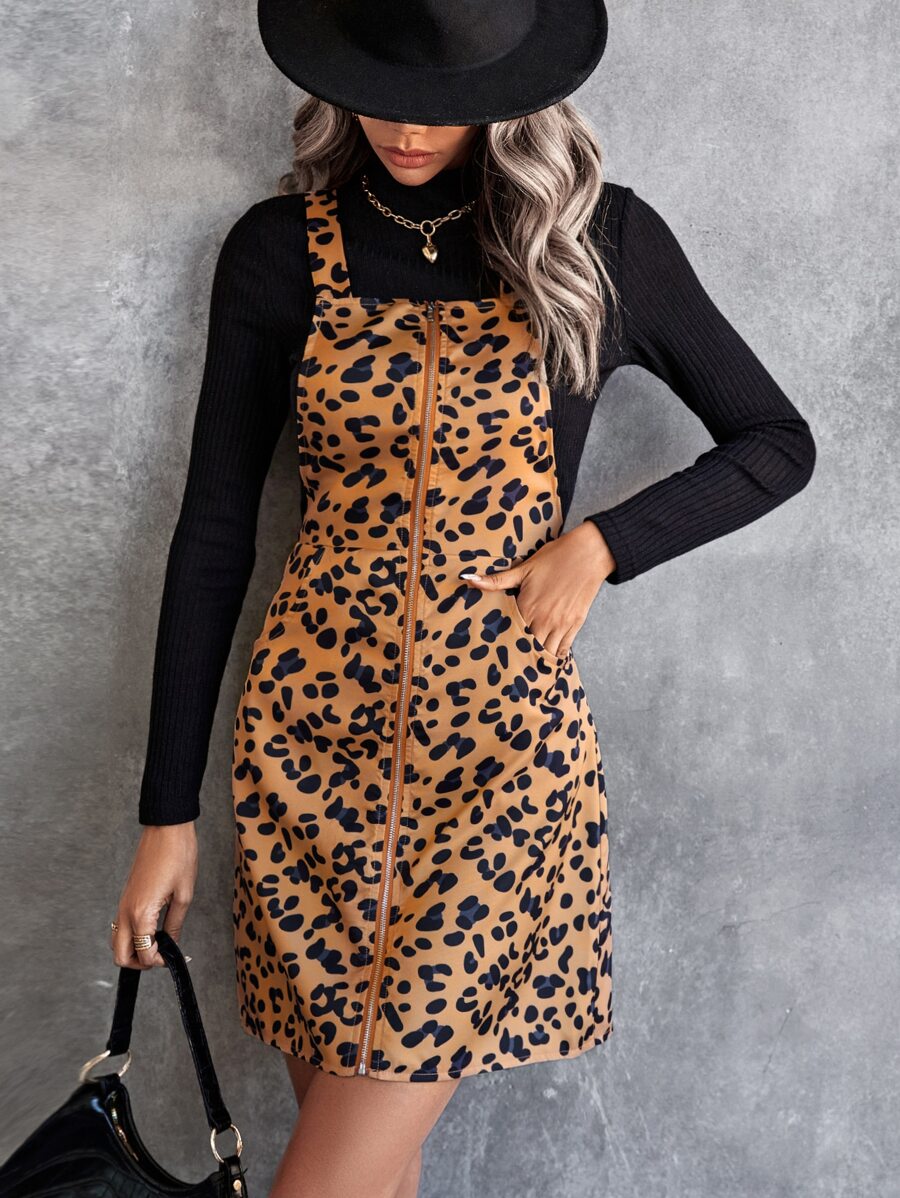 Allover Print Pinafore Dress & Tee without necklace - Multicolor - View 1