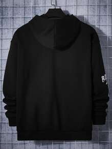 Manfinity Men Floral & Slogan Graphic Drawstring Hoodie - Black - View 2