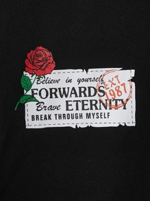 Manfinity Men Floral & Slogan Graphic Drawstring Hoodie - Black - View 3