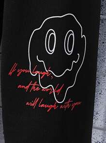 Manfinity Men Floral & Slogan Graphic Drawstring Hoodie - Black - View 4