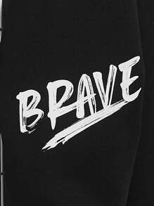 Manfinity Men Floral & Slogan Graphic Drawstring Hoodie - Black - View 5