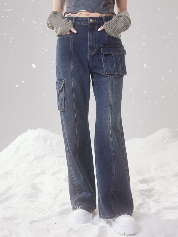 Is That The New Fairycore Flap Pocket Flare Leg Jeans ??| ROMWE USA