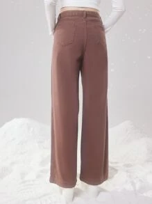 ROMWE Heart Graphic Straight Leg Jeans - Brown - View 5