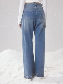 ROMWE Fairycore Star Print Flare Leg Jeans - Light Wash - View 6