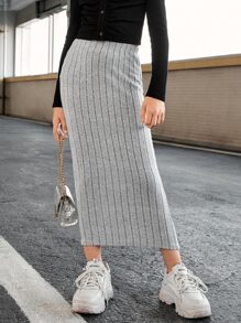 SHEIN Leap Crew Tween 女童纯色高腰半身裙，春/秋 - 淺灰色 - 查看 1