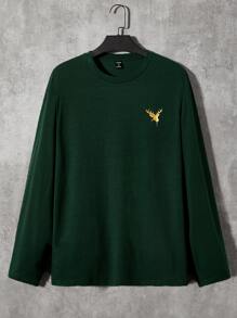 Manfinity Men Deer Print Tee - Dark Green - View 1