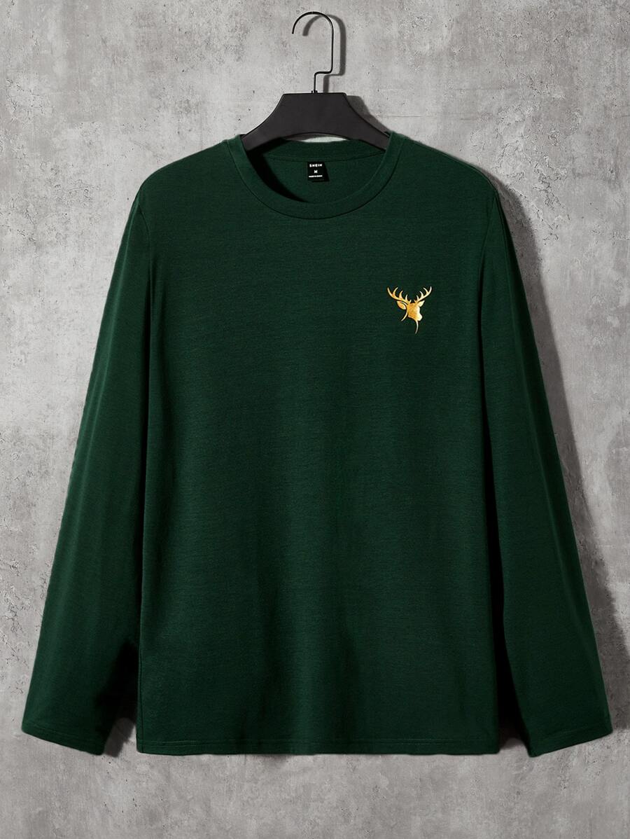 Manfinity Men Deer Print Tee - Dark Green - View 1