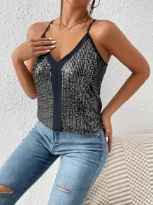 SHEIN Privé Contrast Sequin Cami Top