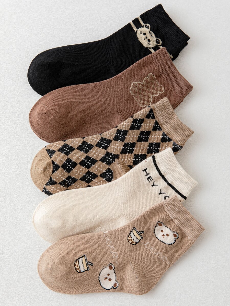 5pairs Toddler Kids Cartoon Graphic Crew Socks - Multicolor - View 1