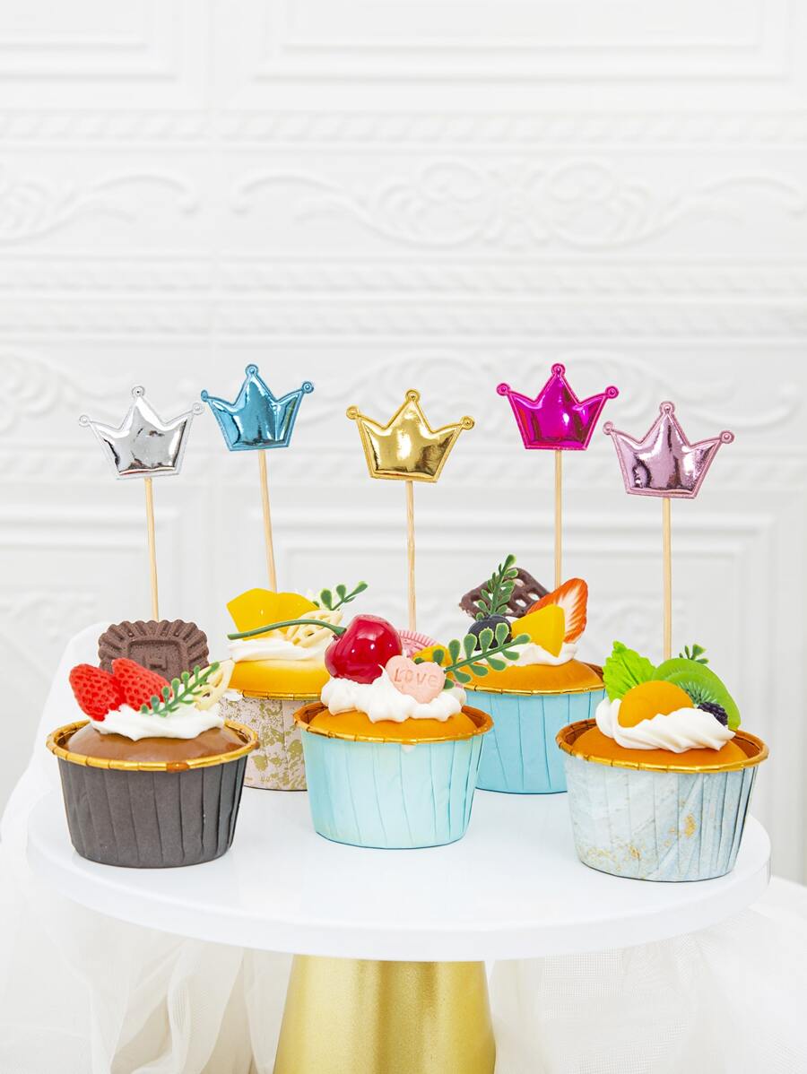 10pcs Crown Design Birthday Cake Topper - Multicolor - View 1