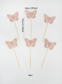 6 piezas Decoración de pastel brillante con diseño de mariposa - Oro rosa - Ver 3