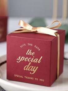 3 piezas Caja de regalo con estampado de slogan - Burdeos - Ver 2