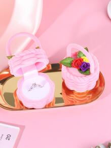 1pc New Cute Floral Basket Shaped Engagement Ring Box Wedding Jewelry Case - Pink - View 1