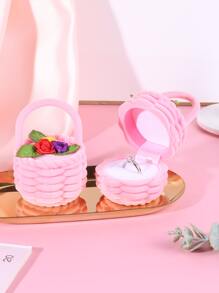 1pc New Cute Floral Basket Shaped Engagement Ring Box Wedding Jewelry Case - Pink - View 4