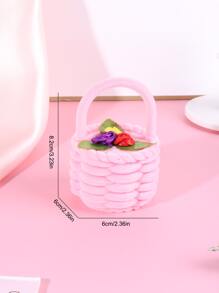 1pc New Cute Floral Basket Shaped Engagement Ring Box Wedding Jewelry Case - Pink - View 2