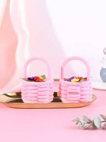 1pc New Cute Floral Basket Shaped Engagement Ring Box Wedding Jewelry Case - Pink - View 5
